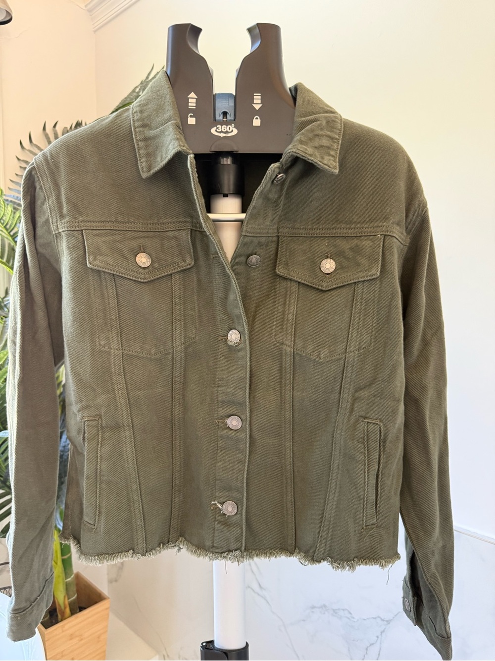 NWOT 100% Cotton Olive Green Women's Button-Front Jean Jacket